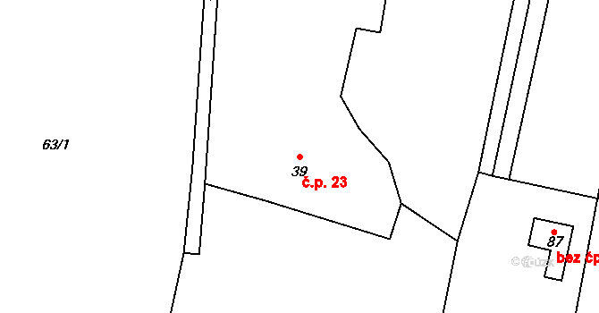 Lázy 23, Loučka na parcele st. 39 v KÚ Lázy u Valašského Meziříčí, Katastrální mapa