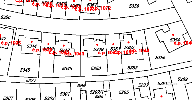 Záběhlice 1042, Praha na parcele st. 5349 v KÚ Záběhlice, Katastrální mapa