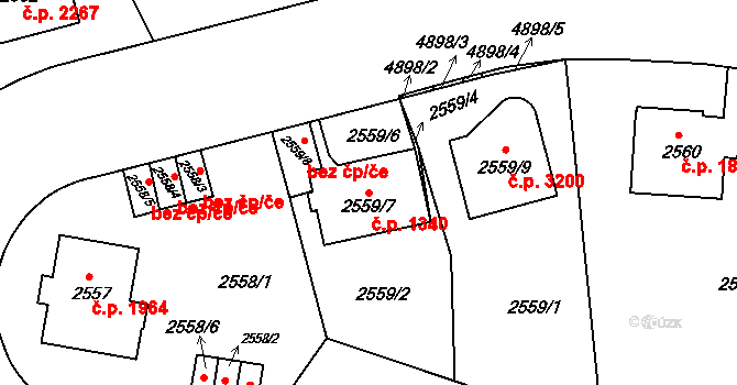 Smíchov 1340, Praha na parcele st. 2559/7 v KÚ Smíchov, Katastrální mapa
