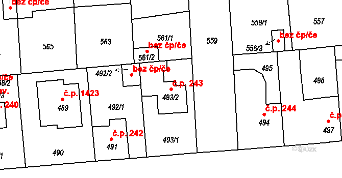České Budějovice 2 243, České Budějovice na parcele st. 493/2 v KÚ České Budějovice 2, Katastrální mapa