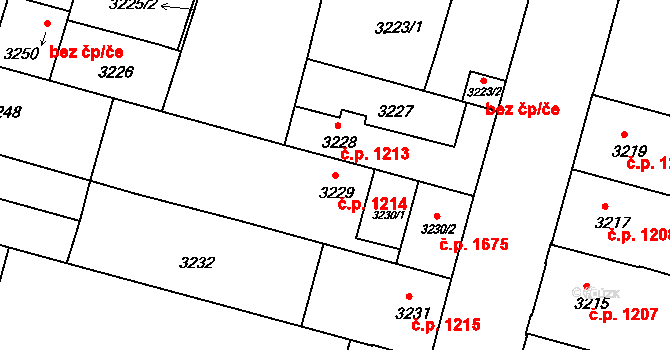 České Budějovice 3 1214, České Budějovice na parcele st. 3229 v KÚ České Budějovice 3, Katastrální mapa