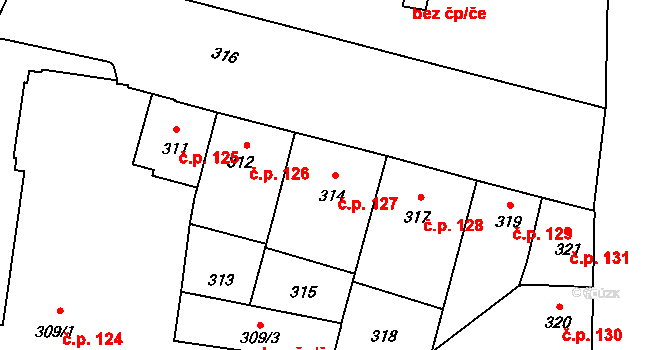 České Budějovice 7 127, České Budějovice na parcele st. 314 v KÚ České Budějovice 7, Katastrální mapa
