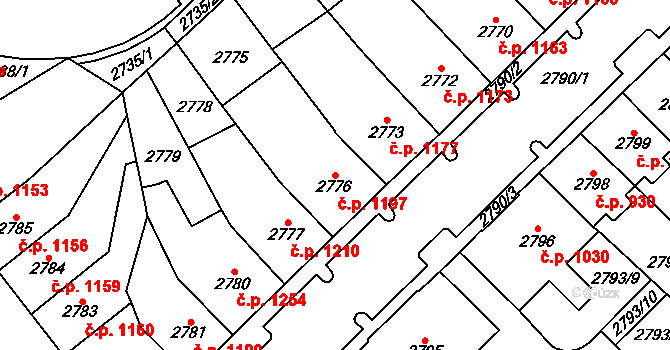 Chomutov 1197 na parcele st. 2776 v KÚ Chomutov I, Katastrální mapa