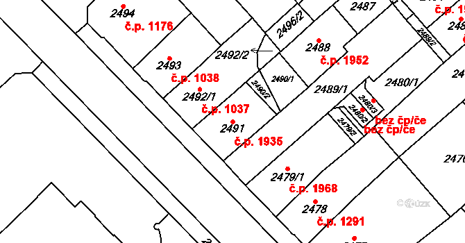 Chomutov 1935 na parcele st. 2491 v KÚ Chomutov I, Katastrální mapa