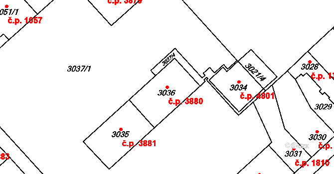 Chomutov 3880 na parcele st. 3036 v KÚ Chomutov I, Katastrální mapa
