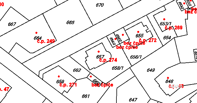 Liberec XI-Růžodol I 274, Liberec na parcele st. 657 v KÚ Růžodol I, Katastrální mapa