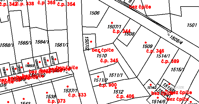 Teplické Předměstí 345, Bílina na parcele st. 1510 v KÚ Bílina, Katastrální mapa