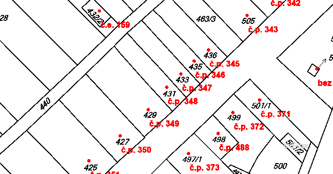 Ořechov 348 na parcele st. 431 v KÚ Ořechov, Katastrální mapa