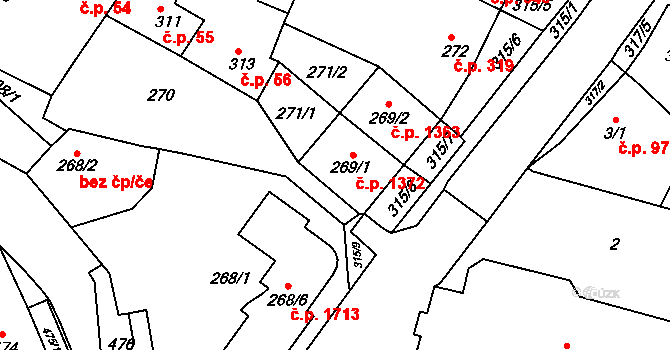 Šlapanice 1372 na parcele st. 269/1 v KÚ Šlapanice u Brna, Katastrální mapa