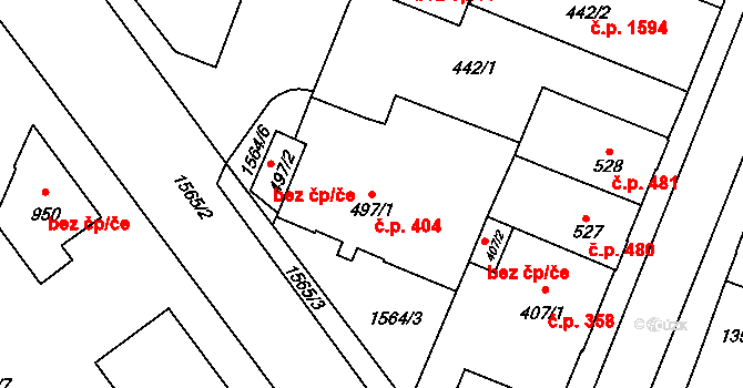 Kateřinky 404, Opava na parcele st. 497/1 v KÚ Kateřinky u Opavy, Katastrální mapa