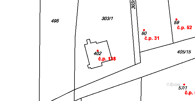 Lhota 138 na parcele st. 402 v KÚ Lhota u Dřís, Katastrální mapa