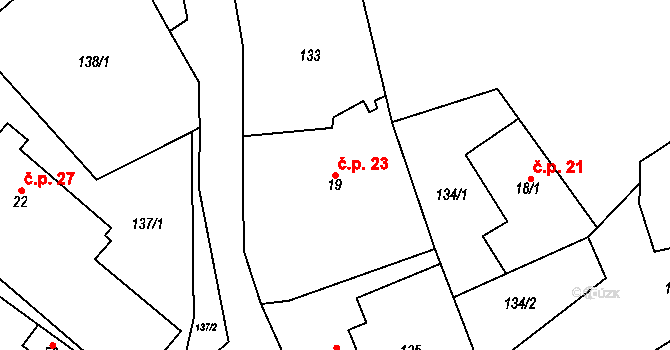 Drštěkryje 23, Samšina na parcele st. 19 v KÚ Drštěkryje, Katastrální mapa