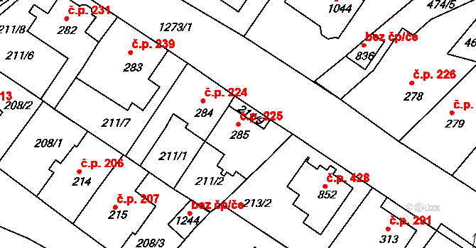 Hylváty 225, Ústí nad Orlicí na parcele st. 285 v KÚ Hylváty, Katastrální mapa
