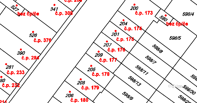 Držovice 177 na parcele st. 209 v KÚ Držovice na Moravě, Katastrální mapa