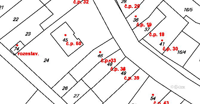 Čechůvky 33, Prostějov na parcele st. 46 v KÚ Čechůvky, Katastrální mapa