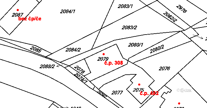 Butovice 308, Studénka na parcele st. 2079 v KÚ Butovice, Katastrální mapa