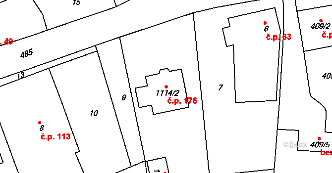 Alojzov 176 na parcele st. 1114/2 v KÚ Alojzov u Prostějova, Katastrální mapa