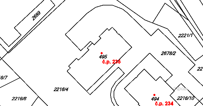 Hrádek na Vlárské dráze 235, Slavičín na parcele st. 495 v KÚ Hrádek na Vlárské dráze, Katastrální mapa