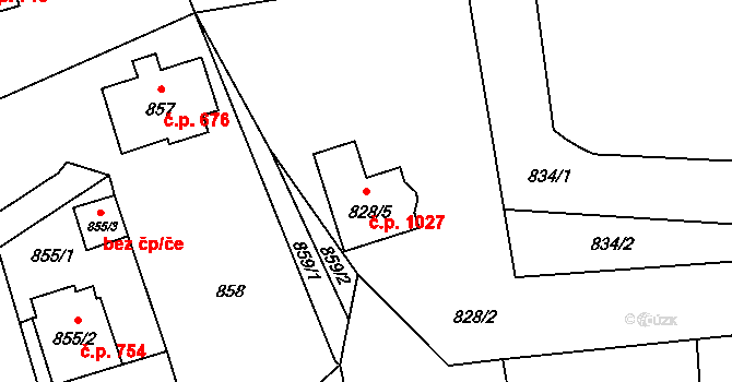 Vendryně 1027 na parcele st. 828/5 v KÚ Vendryně, Katastrální mapa