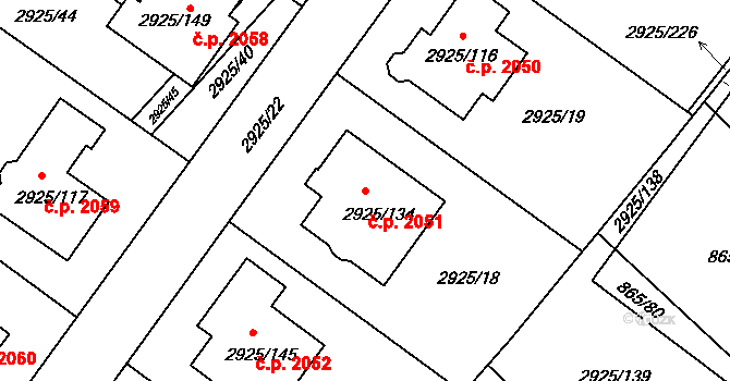 Pelhřimov 2051 na parcele st. 2925/134 v KÚ Pelhřimov, Katastrální mapa