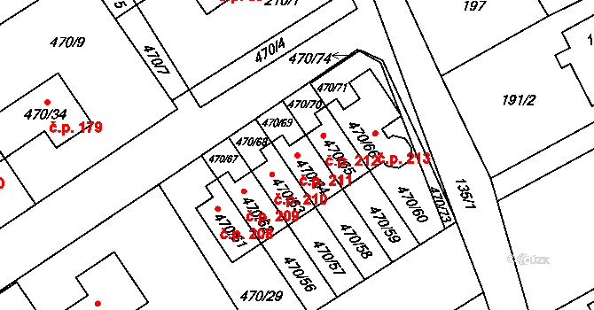 Praskačka 211 na parcele st. 470/64 v KÚ Praskačka, Katastrální mapa