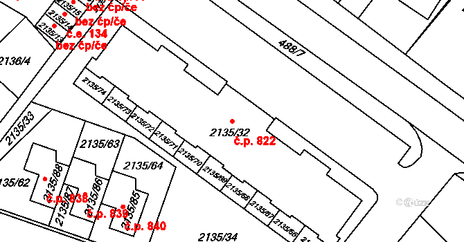 Tuřany 822, Brno na parcele st. 2135/32 v KÚ Tuřany, Katastrální mapa
