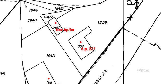 Římov 231 na parcele st. 364 v KÚ Římov, Katastrální mapa