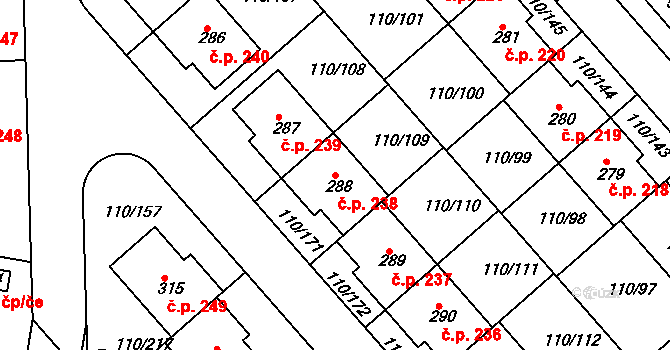 Mratín 238 na parcele st. 288 v KÚ Mratín, Katastrální mapa