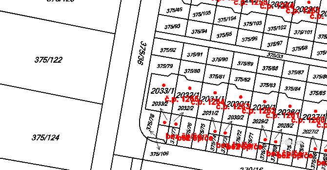 Starý Plzenec 1265 na parcele st. 2033/1 v KÚ Starý Plzenec, Katastrální mapa