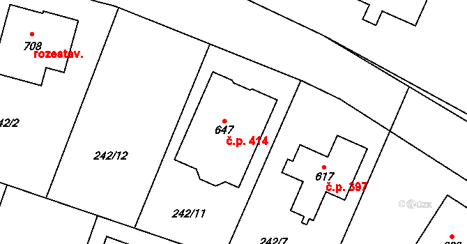 Loučeň 414 na parcele st. 647 v KÚ Loučeň, Katastrální mapa