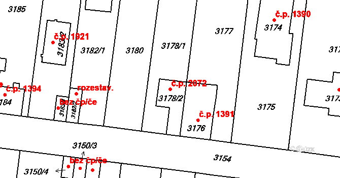 České Budějovice 7 2072, České Budějovice na parcele st. 3178/2 v KÚ České Budějovice 7, Katastrální mapa