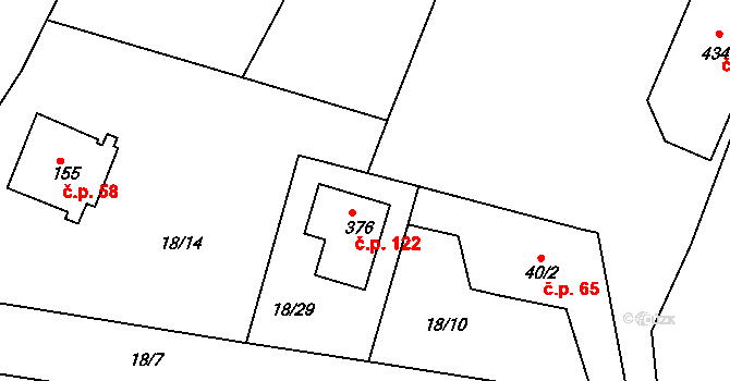 Bořanovice 122 na parcele st. 376 v KÚ Bořanovice, Katastrální mapa