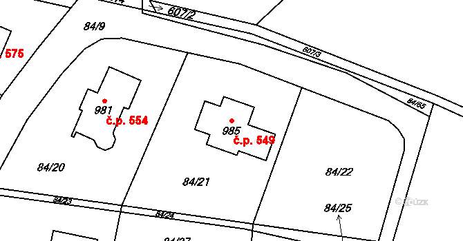 Mladcová 549, Zlín na parcele st. 985 v KÚ Mladcová, Katastrální mapa