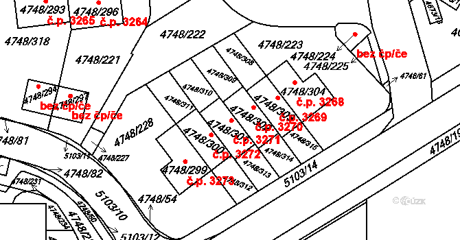 Smíchov 3271, Praha na parcele st. 4748/301 v KÚ Smíchov, Katastrální mapa