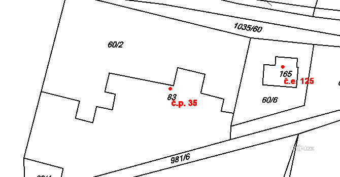 Vraclávek 35, Hošťálkovy na parcele st. 83 v KÚ Vraclávek, Katastrální mapa