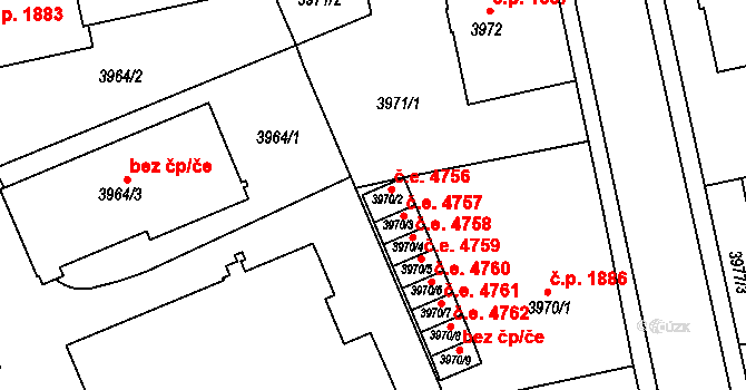 Jihlava 4756 na parcele st. 3970/2 v KÚ Jihlava, Katastrální mapa