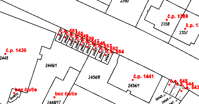 Znojmo 552 na parcele st. 2454/3 v KÚ Znojmo-město, Katastrální mapa