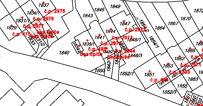 Most 38002124 na parcele st. 1842/2 v KÚ Most II, Katastrální mapa