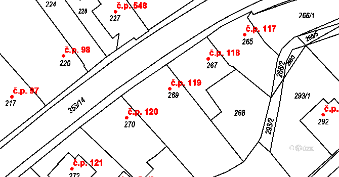 Bylnice 119, Brumov-Bylnice na parcele st. 269 v KÚ Bylnice, Katastrální mapa