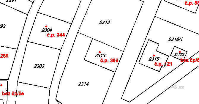 Želechovice nad Dřevnicí 386 na parcele st. 2313 v KÚ Želechovice nad Dřevnicí, Katastrální mapa