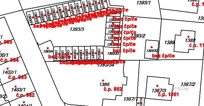 Teplice 42723124 na parcele st. 1393/12 v KÚ Teplice-Trnovany, Katastrální mapa