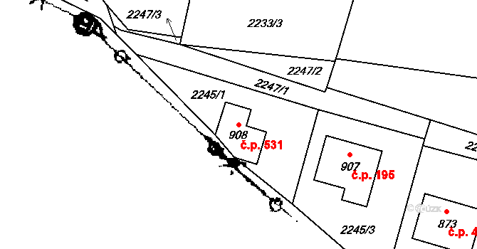 Písek 531 na parcele st. 908 v KÚ Písek u Jablunkova, Katastrální mapa
