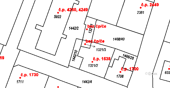 Jablonec nad Nisou 44233124 na parcele st. 1321/3 v KÚ Jablonec nad Nisou, Katastrální mapa