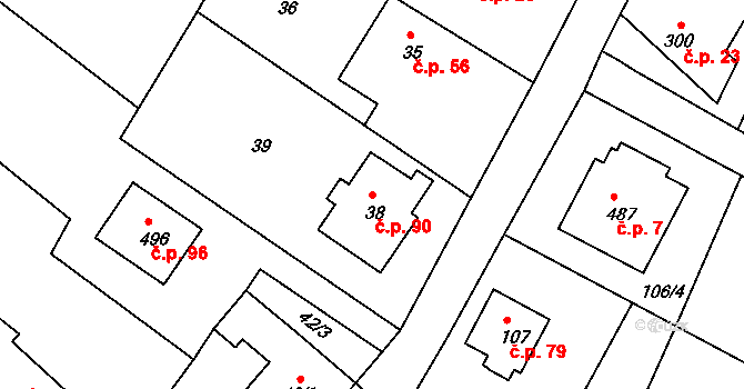 Skrochovice 90, Brumovice na parcele st. 38 v KÚ Skrochovice, Katastrální mapa
