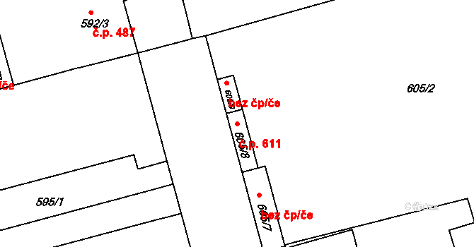Ponava 611, Brno na parcele st. 605/8 v KÚ Ponava, Katastrální mapa
