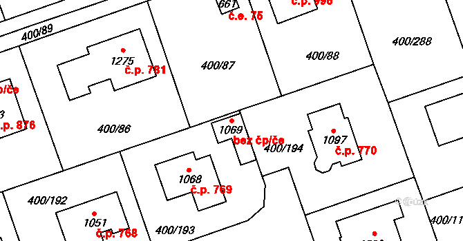 Horoměřice 48330124 na parcele st. 1069 v KÚ Horoměřice, Katastrální mapa