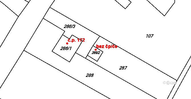 Dolní Lutyně 48521124 na parcele st. 286/2 v KÚ Věřňovice, Katastrální mapa