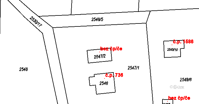 Bystřice 49221124 na parcele st. 2547/2 v KÚ Bystřice nad Olší, Katastrální mapa