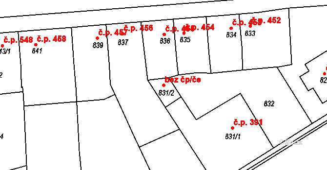 Podbořany 49551124 na parcele st. 831/2 v KÚ Podbořany, Katastrální mapa