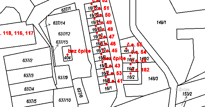 Loučná 46, Lom na parcele st. 16/10 v KÚ Loučná u Lomu, Katastrální mapa